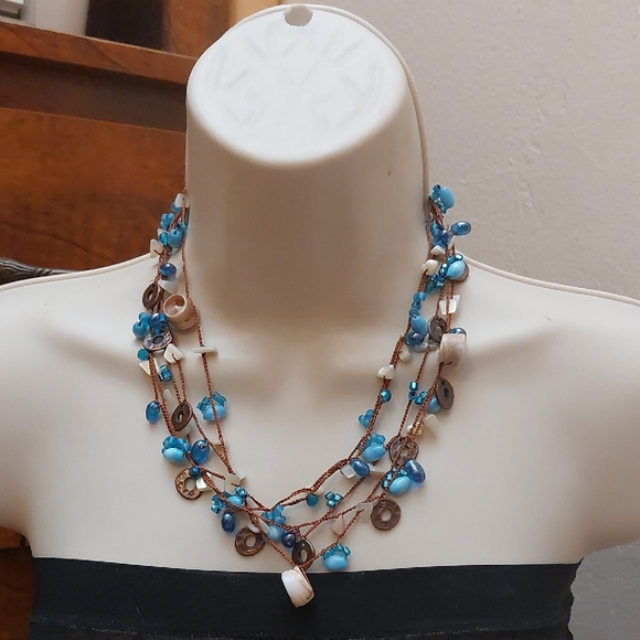 Jewelry - Hippie Bohemian Mixed Media Triple Strand Statement Necklace